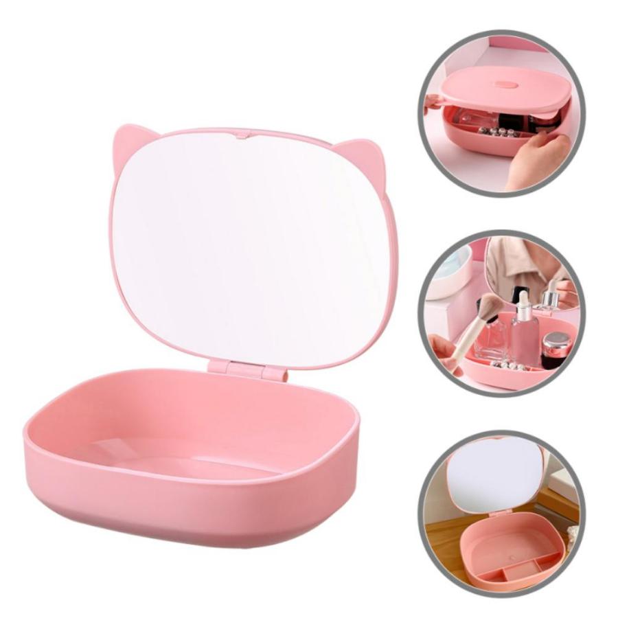 Toaletní zásobníky se zrcátkem, skládací zrcátko na make-up s organizací úložiště, stolní kosmetické zrcátko s úložným pouzdrem