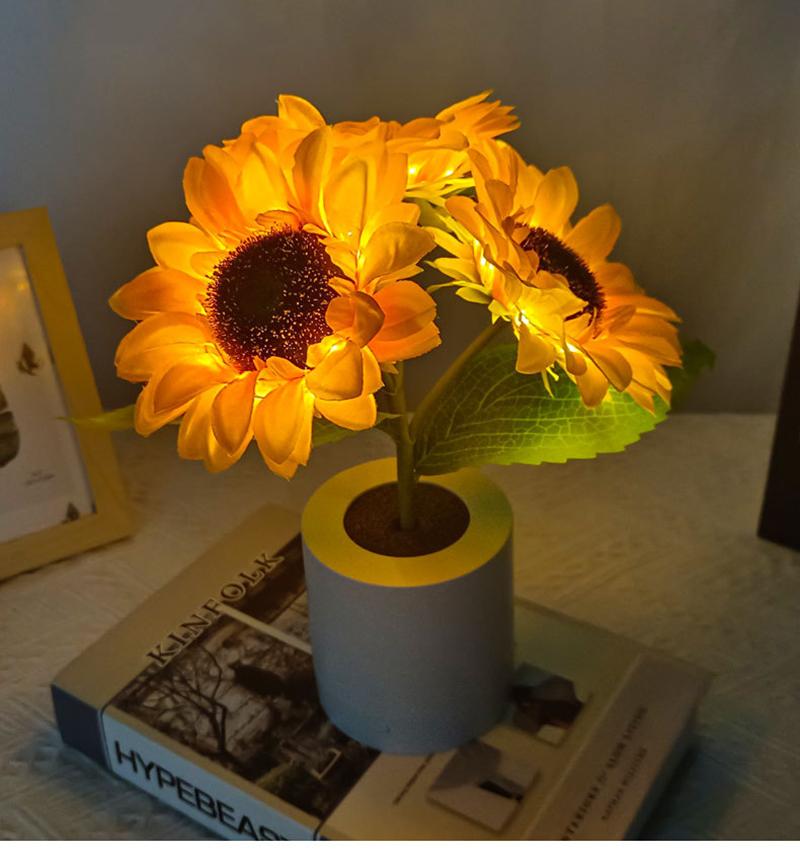 3 LED Nachtlicht Wiederaufladbar Sonnenblumenlichter Innenbeleuchtung Schlafzimmer Nachttisch Schreibtisch Dekoration Tischlampe Nachtlichter