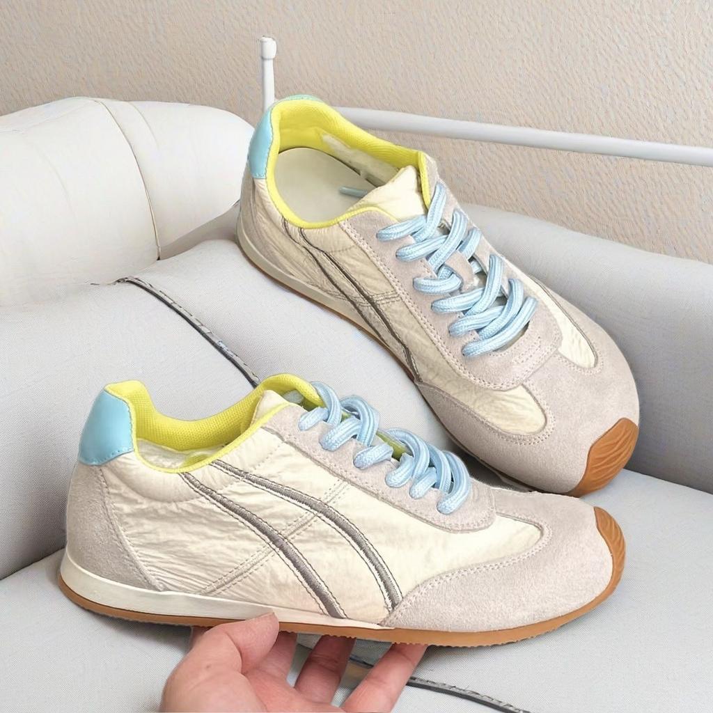 Macaron Shoes Retro Moral Training Shoes Flat-soled Lace-up Women's Versatile Color Matching Light Forrest Gump Shoes Sports and Leisure Commuter S