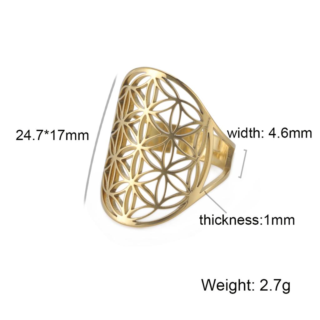 Flower of Life Ring Stainless Steel Sacred Geometry Archangel Metatron Ring Adjustable Amulet Jewelry Gift Wholesale