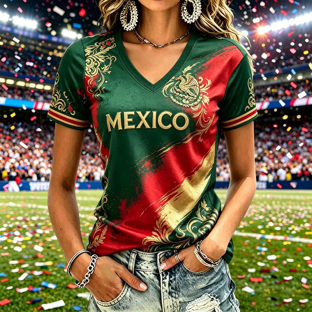 Women's Fashion Print V-Neck Long Sleeve Pullover Top Casual Tee
