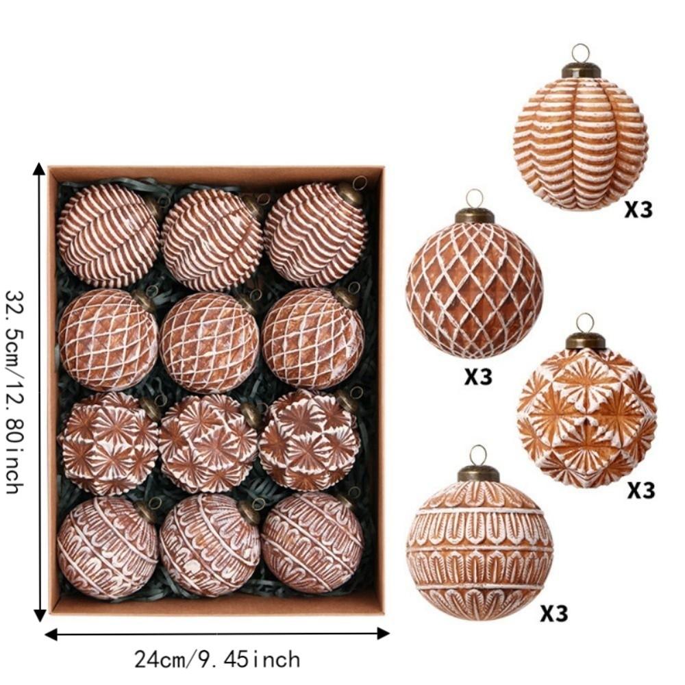 12PCS 8cm Christmas Ornament Ball Set Brown Vintage Style Christmas Tree Pendant Shatterproof Xmas Tree Ornaments