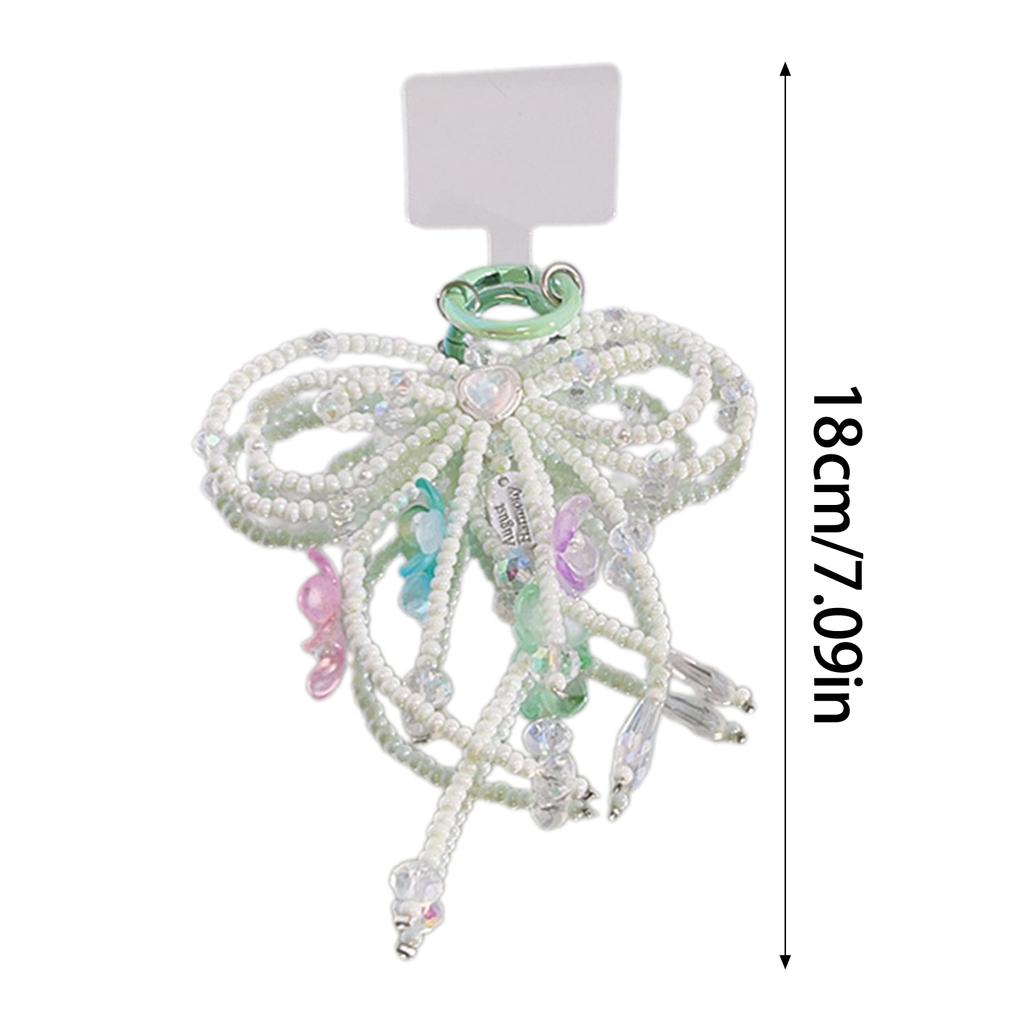 Mobile Phone Chain Clip Handmade Beaded Bowknot Pendant Keychain Multicolor Butterfly Bow Shaped Schoolbag Decoration