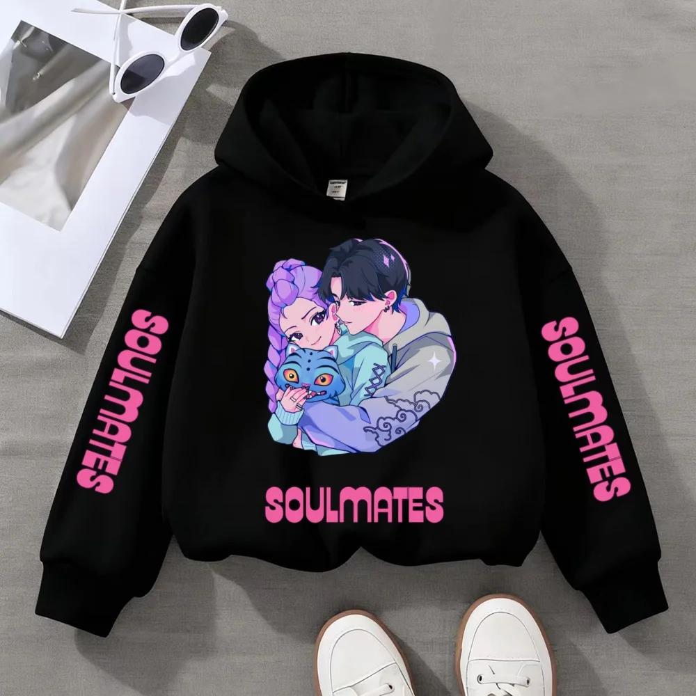KPop Demon Hunters Printed Hooded Sweatshirt - Autumn and Winter Fashionable Children's Casual Comfortable Pullover