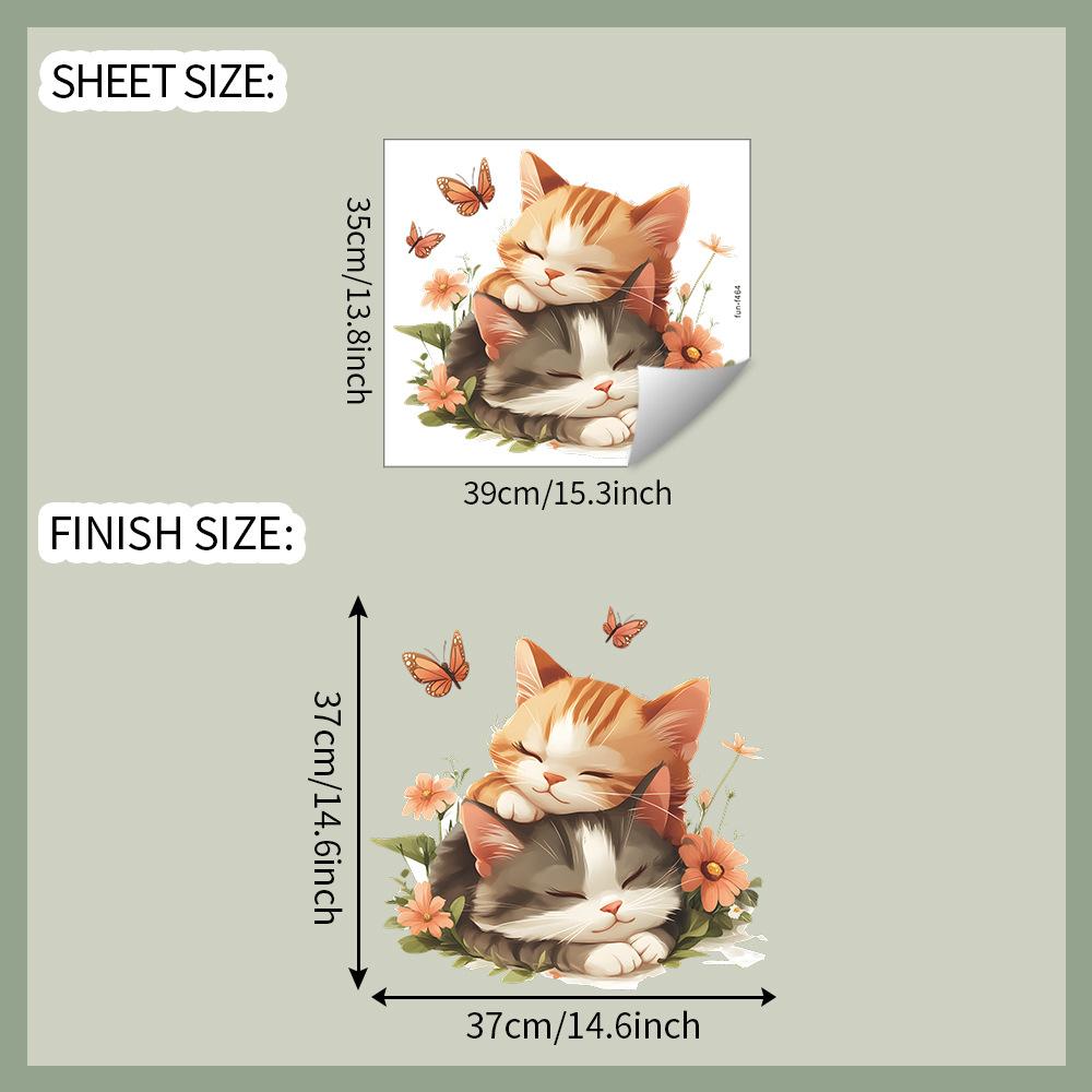 Ζεστά Γατάκια που Κοιμούνται Αυτοκόλλητα Τοίχου Αξιολάτρευτη Κινούμενη Εικόνα Γάτας για Ύπνο Τοιχογραφία για Παιδικό Δωμάτιο, Βρεφονηπιακό, Σαλόνι και Διάδρομο Διακόσμηση