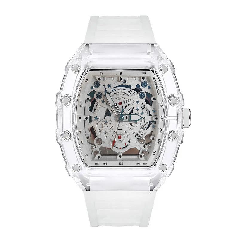 Tonneau Fashion Quartz Watch Men Transparent Shape Casual Luxury Waterproof Rubber Strap Male Watches Men AAA Clock Relogio