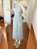 French Gray Short-sleeved Strap Waist Dress Children's Summer New Design Sense Niche Temperament Long Dress