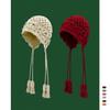 Flower Hand-woven Double-layer Braided Wool Hat Women's Autumn and Winter Warm Versatile Knitted Ear Hat 2025 New