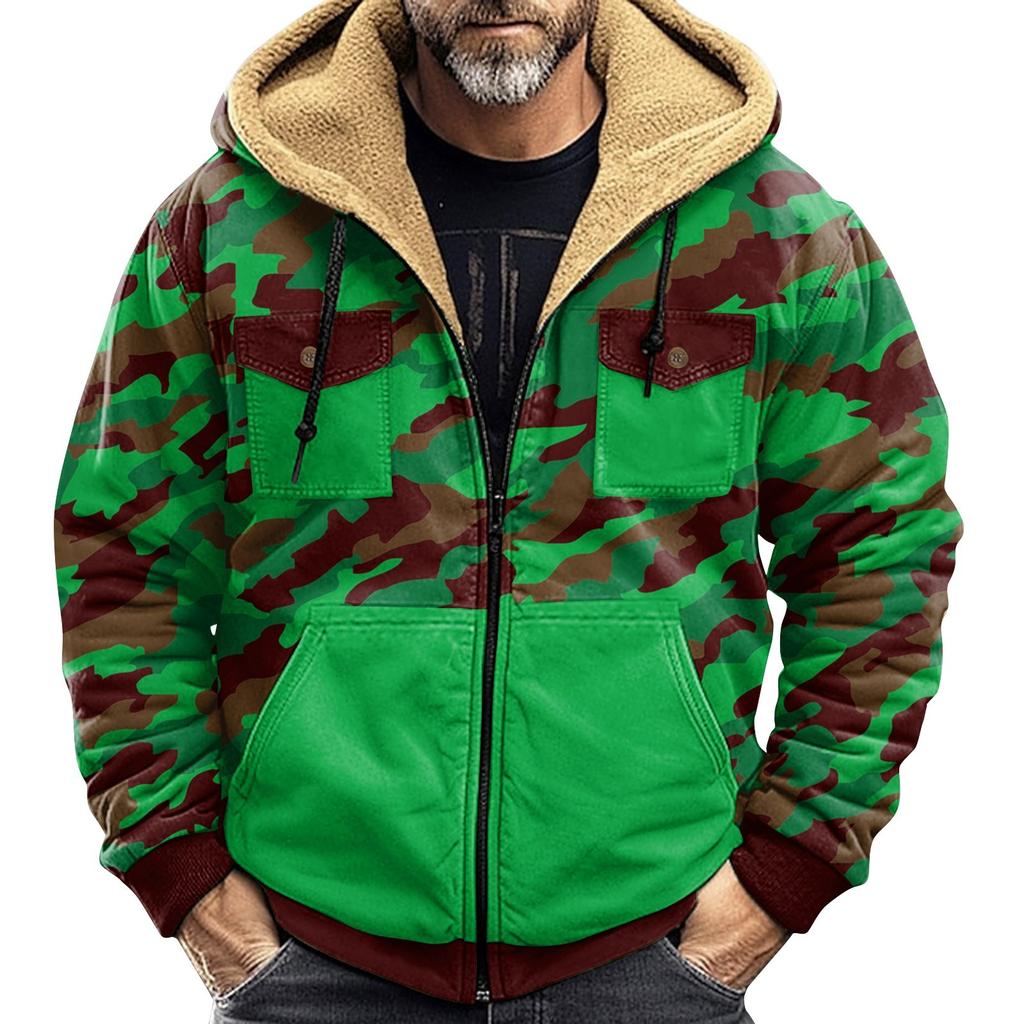 Herren Winterjacke mit Camouflage-Print Herren Casual Trend Reißverschluss Kapuzenjacke