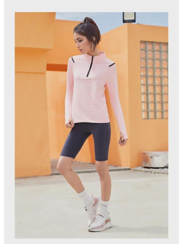 Men's and Women's Quick-Dry Cationic Running Jackets: Loose Fit, Stand-Up Collar, Long-Sleeve T-Shirts.