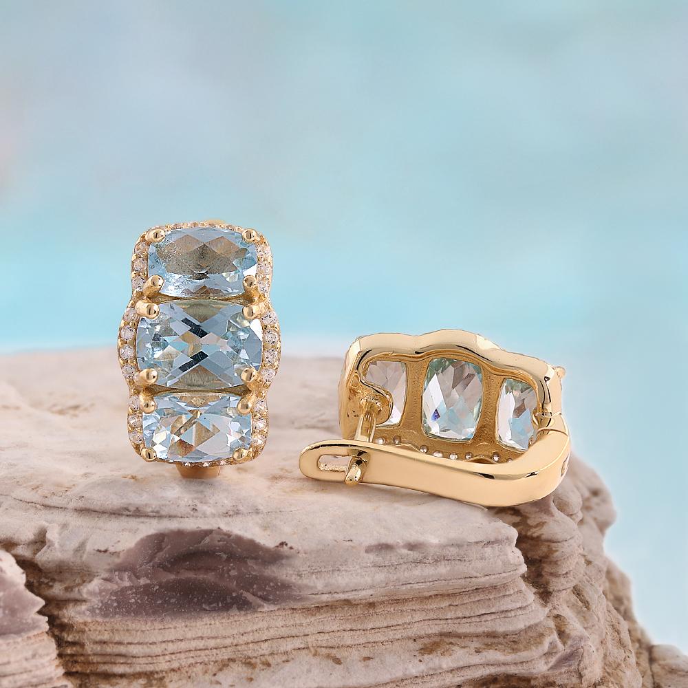 Natürlicher Himmelblauer Topas Ring Ohrringe Set 925er Sterlingsilber November Geburtsstein Feinschmuck für Damen Jubiläumsparty Geschenk