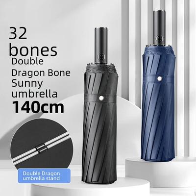 32-bone Automatic Large Umbrella 16-bone Super Large 140-fold Reverse Black Glue Sunshade Rain Umbrella For Two Three People