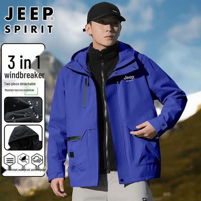 JEEP SPIRIT Men's 3-in-1 Hooded Outdoor Windbreaker Jacket