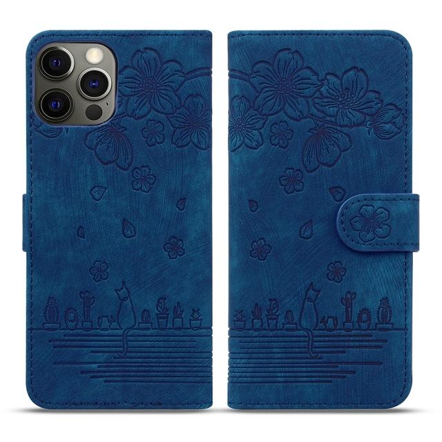 

Чехол-кошелек для телефона X Xr Xs для Iphone 13 Mini 12 11 Pro Max Iphon 7 8 6 Plus, чехлы с милым котом и цветком, магнитная откидная задняя крышка, сумка iPhone 13 Pro Max синий