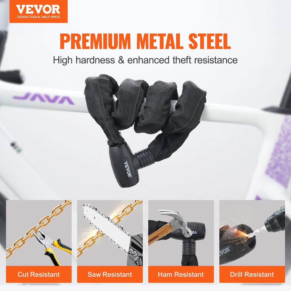 Bike Chain Lock 5.91 Ft Combination Bicycle Chain Lock with 4 Keys 10mm