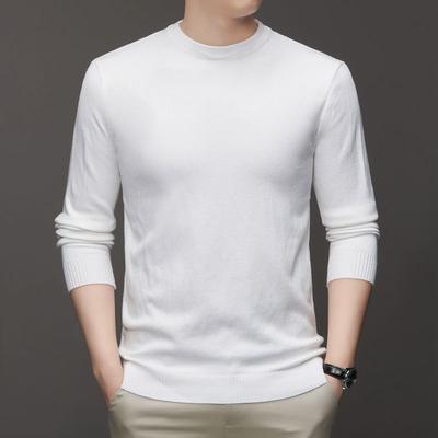 Spring Thin Solid Round Neck Men's Knitted Base Shirt Business Casual Loose Sweater Simple Slim Versatile Trendy