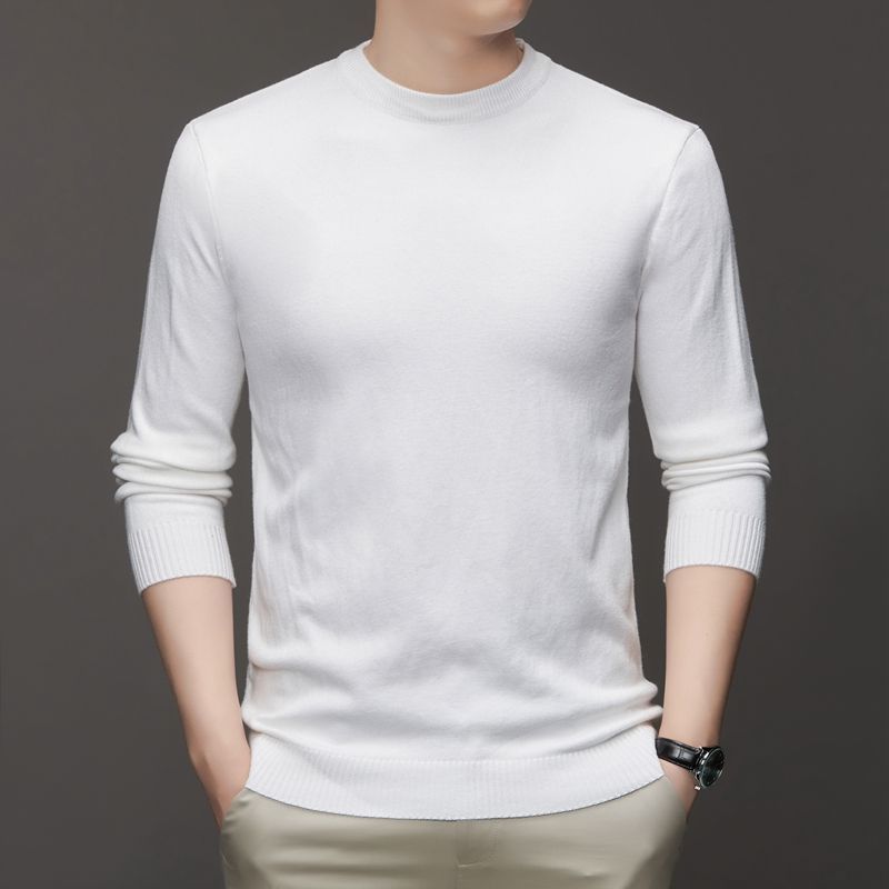 Spring Thin Solid Round Neck Men's Knitted Base Shirt Business Casual Loose Sweater Simple Slim Versatile Trendy