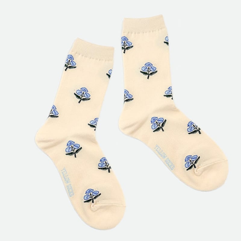 YELLOWSOCKS RETRO FLOWER CREAM BLUE