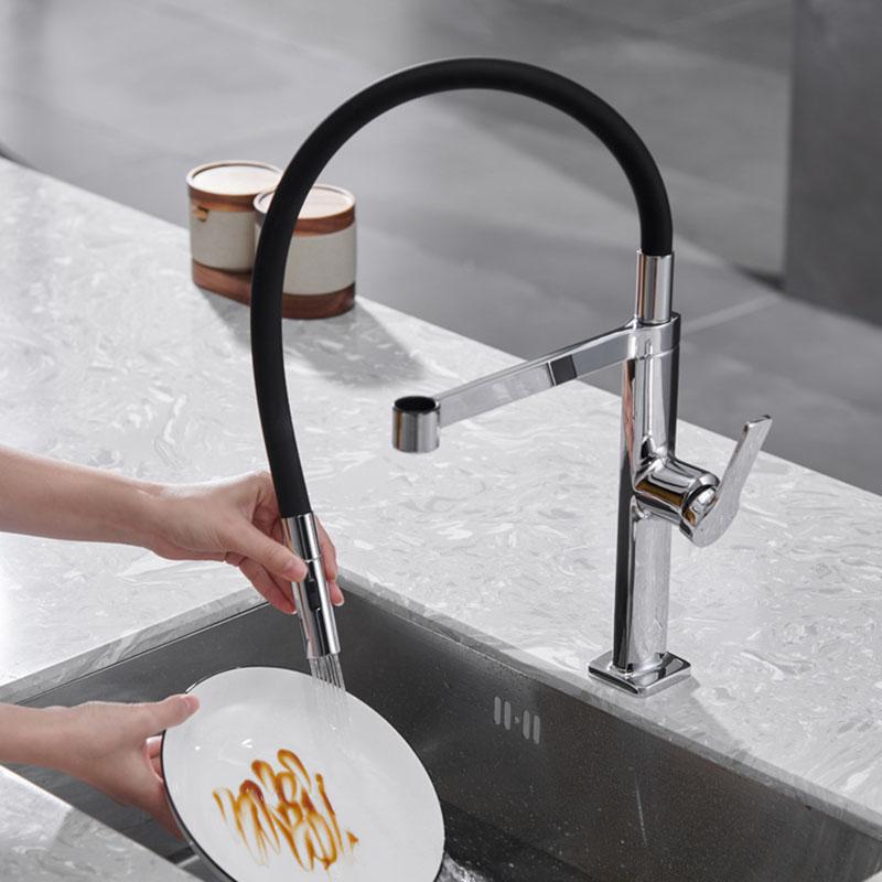 Copper Pull Down Kitchen Sink Faucet Deck Mounted Mixer Tap 360 Degree Rotation Kitchen Sink Hot Cold Taps Crane Gun Gray/Black