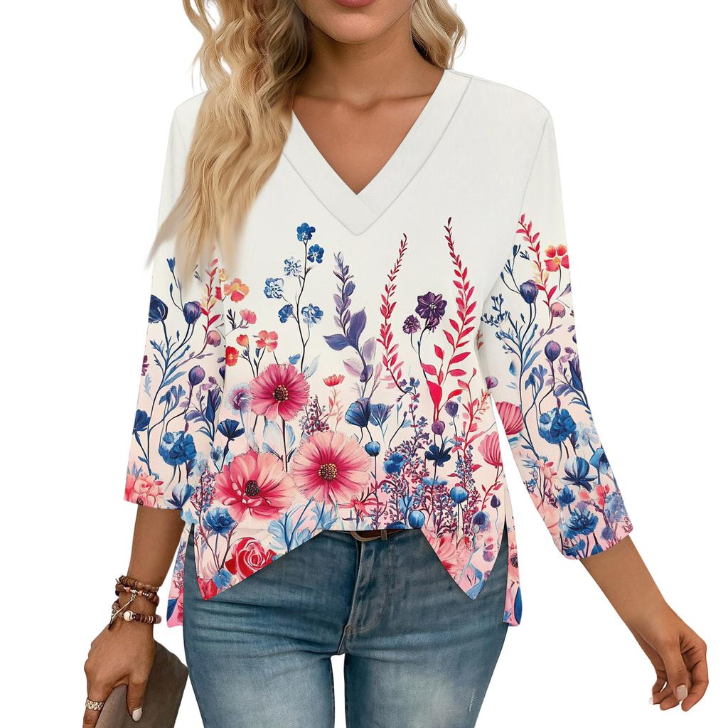 3/4-Ärmel-Shirts für Damen Print Grafik-T-Shirts Blusen Lässig Übergröße Basic Oberteile Pullover