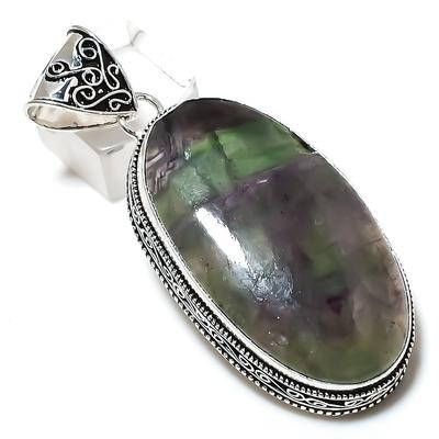 Natural Fluorite Gemstone Handmade 925 Sterling Silver Pendant 2.56" Y0J06