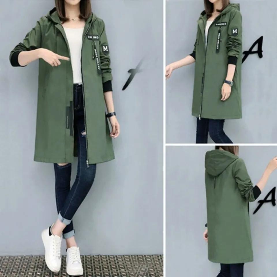 

Женская весенне-осенняя ветровка средней длины с капюшоном, студенческий свободный бейсбольный костюм с буквами XL зелёный