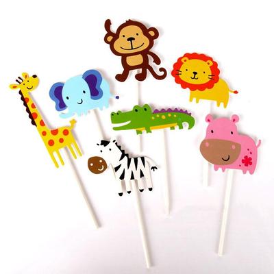 7pcs Jungle Safari Cupcake Picks  Cake Toppers Cartoon Cupcake Inserts Card Kids Birthday Party