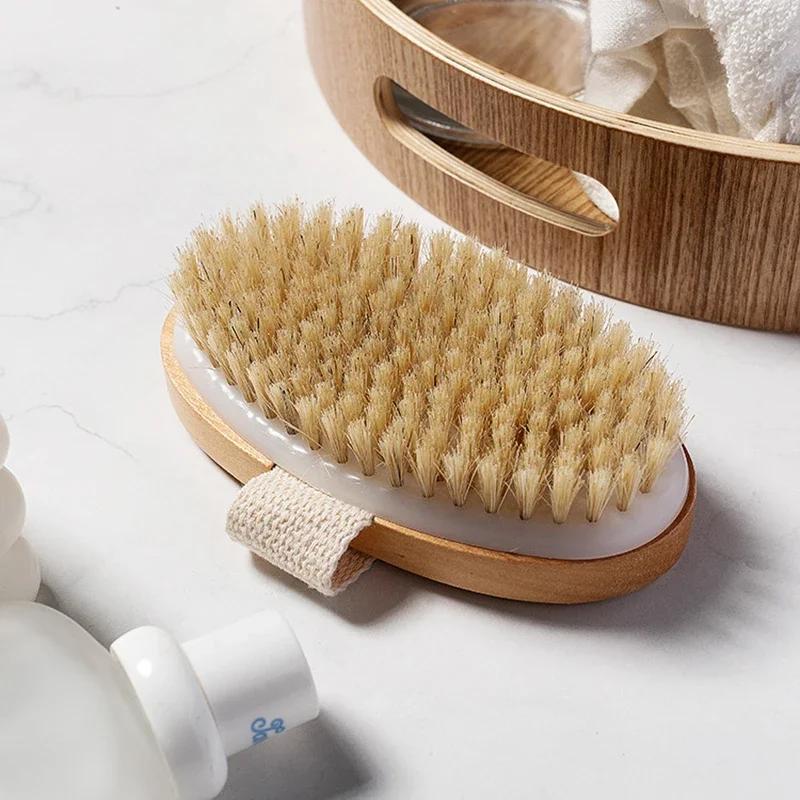 Natural Bristle Brush for Soft Wet Dry Skin Body SPA Soft Bristles Back Rubbing Bath Brush Shower Massager