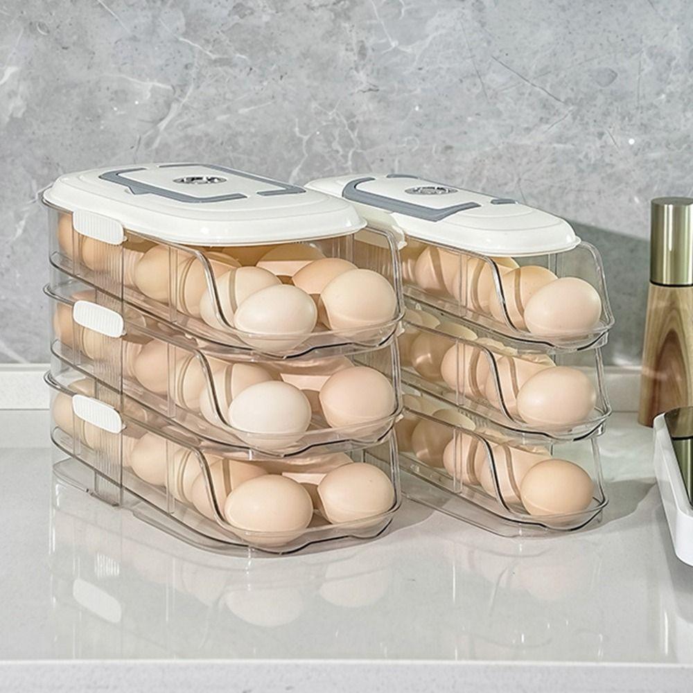 Large Capacity Automatic Rolling Egg Container Transparent Egg Storage Box  for Home