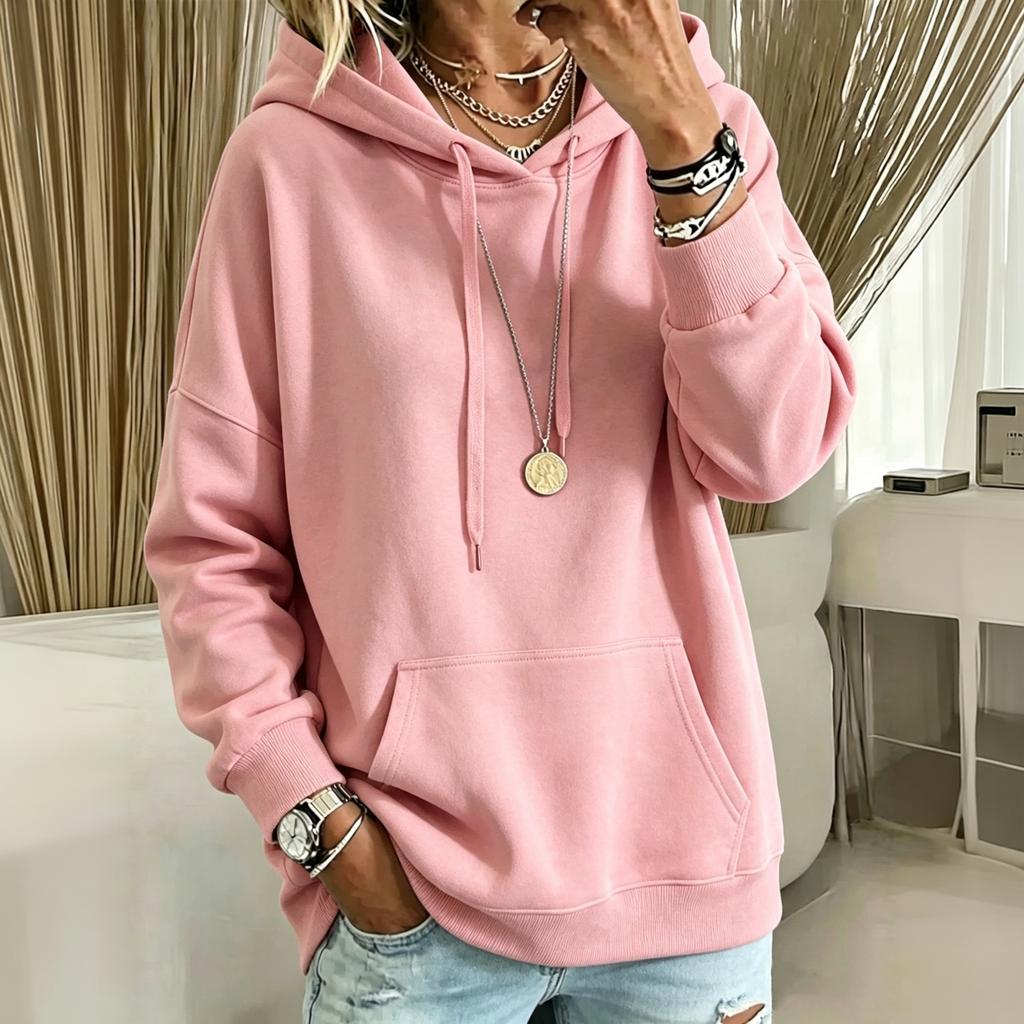 Women's Casual Color Loose Fit Long Sleeve Hoodie Pullover Top