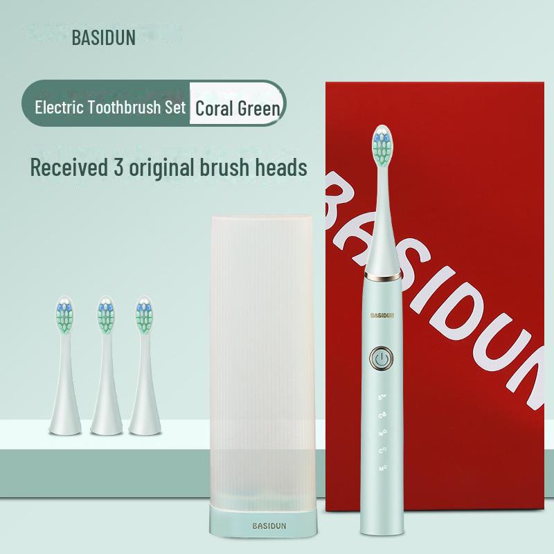 

Подарочный набор детской электрической зубной щетки с мягкой щетиной, водонепроницаемой, ультразвуковой вибрацией и индукционной зарядкой. Standard version коралл зеленый