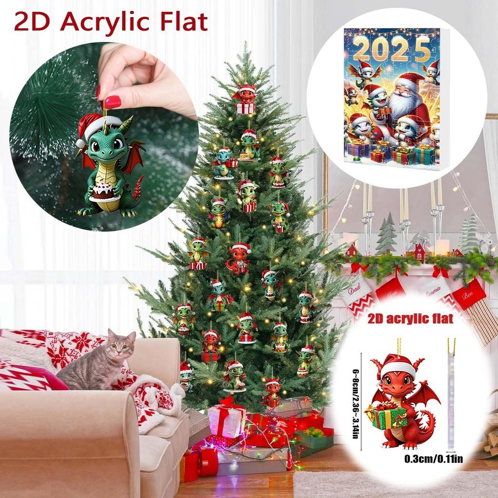 Christmas Countdown Calendar With Dragon Baby Flat Ornaments For Holiday Decor