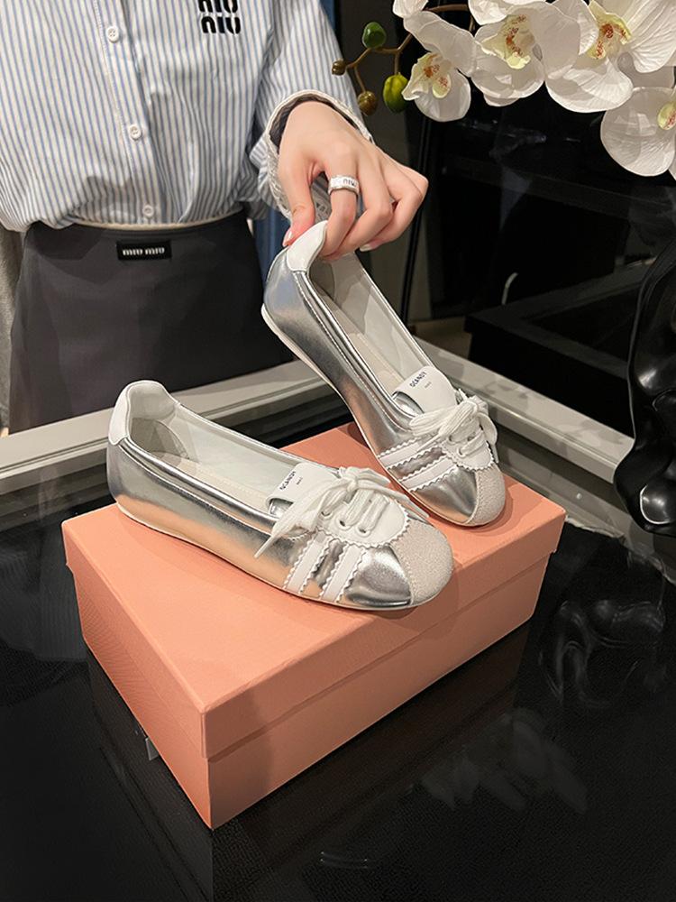 French Gentle Ballet Sneakers Women's Flat Bottom 2025 Summer New Series Breathable Little White Shoes One Pedal Board Shoes