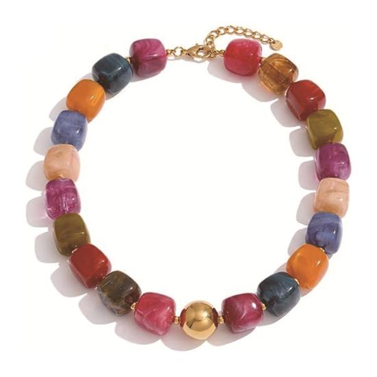 

Colorful Beaded Choker Resin Beads Necklace Boho Chunky Necklace for Women Summer Beach Vacation Jewelry 4