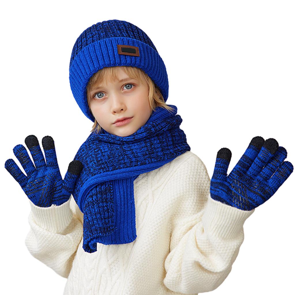 3pcs Children's Soft Knitted Hats Scarf Gloves Set Windproof Warming Kid Three Piece Set Beanie For Outdoors School Sports