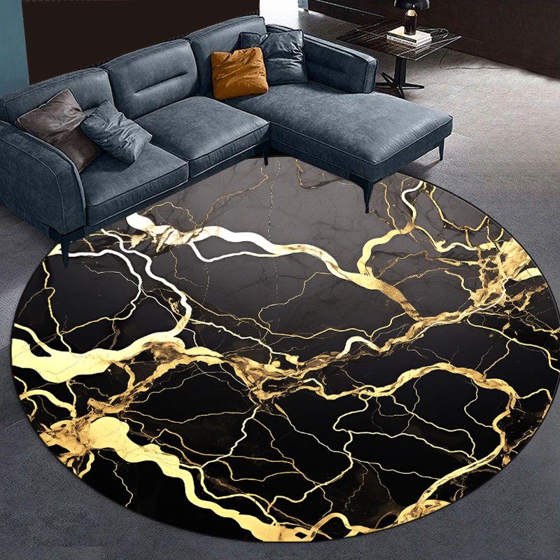 Abstract Marble Round Carpet Living Room Black Warm Fluffy Hanging Chair Mat Bedroom Bedside Area Rug Large Size Cloakroom Rugs