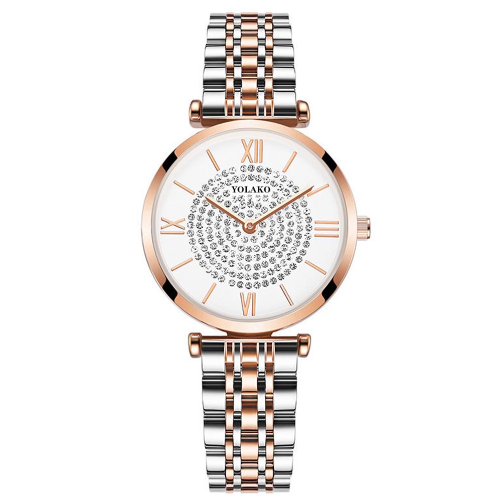 Women Casual Starry Dial Quartz Wrist Watch with Steel Band
