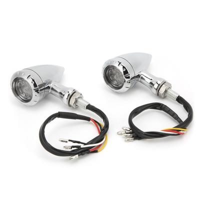 2pcs Motorcycle LED Turn Signal Lamp Retro Yellow Red Light Chrome Plated Shell Universal