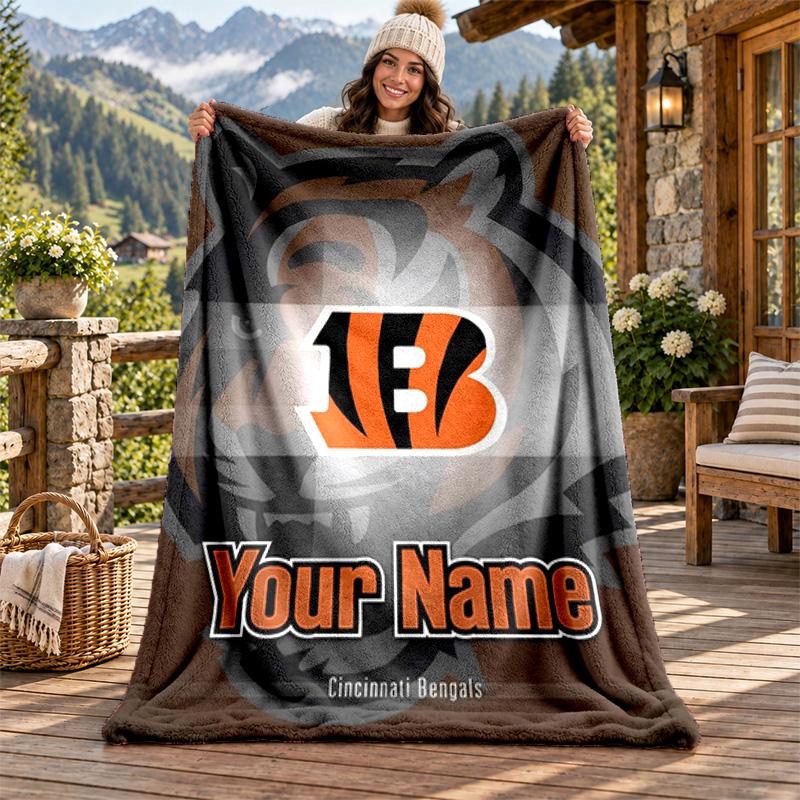 Cincinnati Bengals Custom Name Flannel Blanket Personalized Soft Warm Plush Throw Blanket Customized Gift for Family Friends