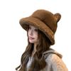 Cute Plush Ears Bucket Hat Women Winter Warm Faux Fur Basin Hat Fashion Casual Outdoor Fisherman Cap
