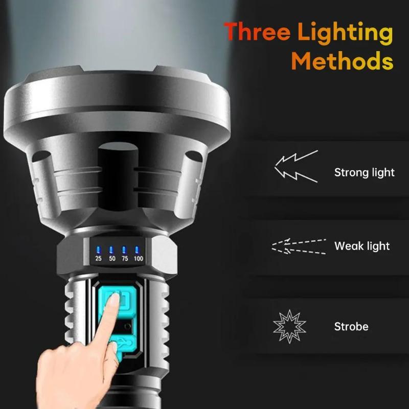 Strong Light Flashlight LED Power Display Built In Battery Outdoor Long Range Waterproof USB Charging Strong Light Flashlight