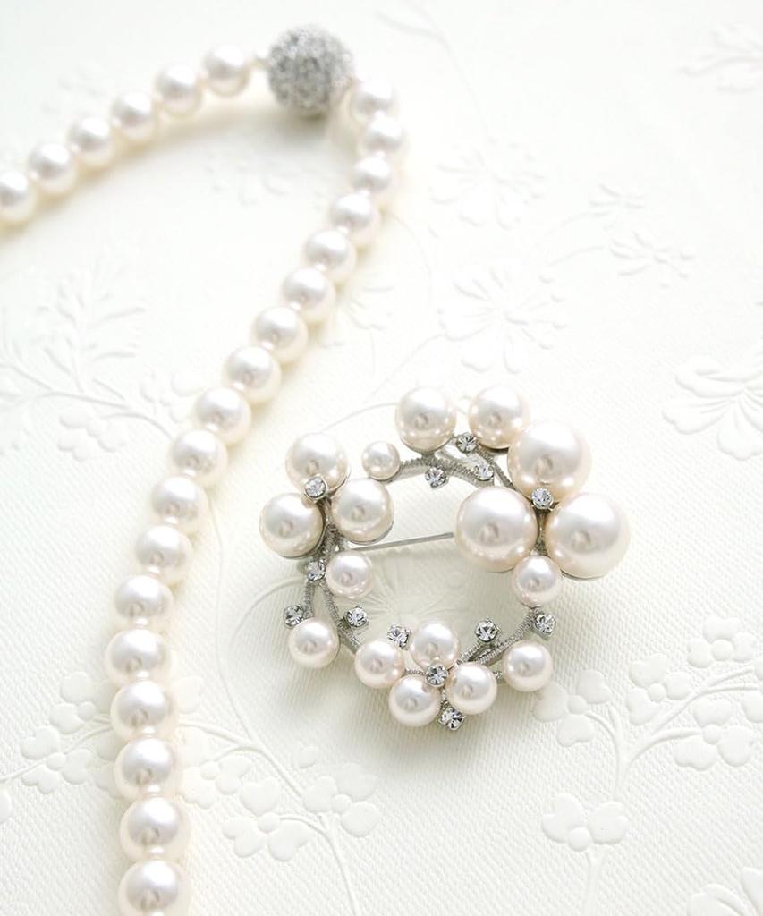 Okrągła broszka z perłami [VINGTAINE] S, Elegancka, Imprezowa, Stylowa, Prezent, BR-128-S-