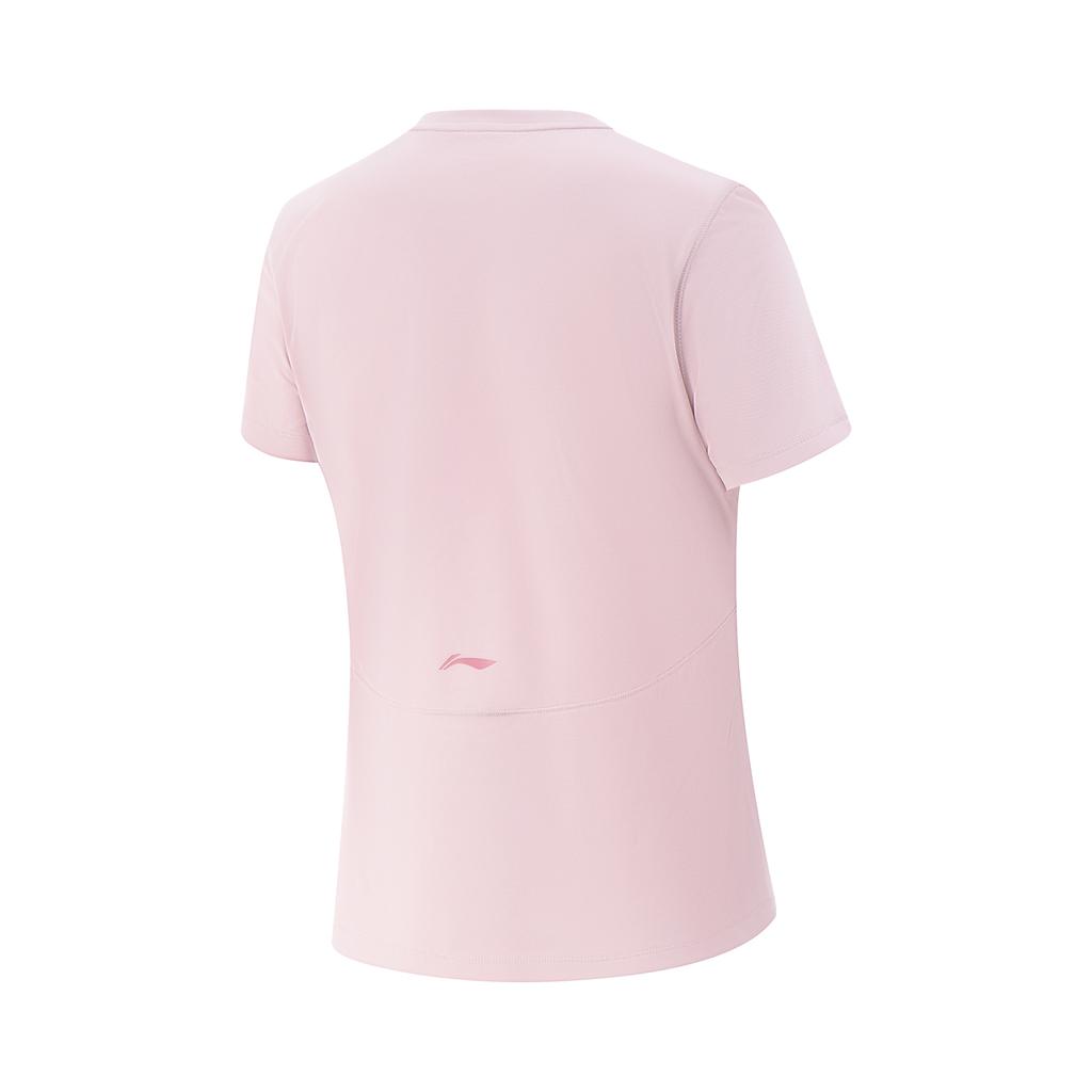 Li-Ning Fitness Series Simple Solid Color Round Neck Pullover Short Sleeve T-Shirt Women Tops Nude-Pink ATSV510-2