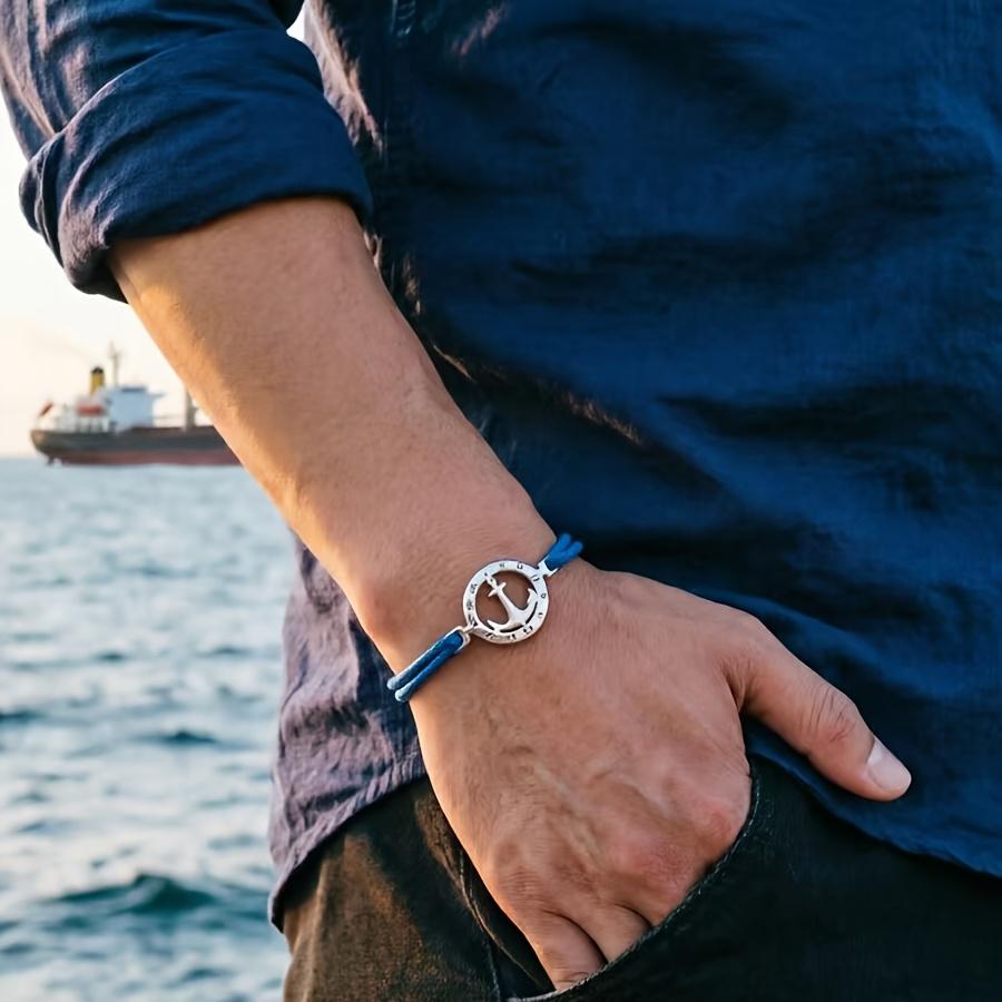 Adjustable Bracelet Easy Woven Wristband 304L 304L Stainless Steel Style Nautical Anchor Bracelet Men'S Beach Vacation Casual Arm Jewelry
