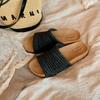 Sheepskin version of beach walking slippers women's summer wear woven wide word with thick bottom cool slippers