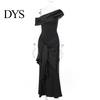 Solid Color Women Dress Lady Evening Slant Neck Off Shoulder Sleeveless Pleated Lace-up Sash Decor Long Irregular Design Slim Fit Prom Party