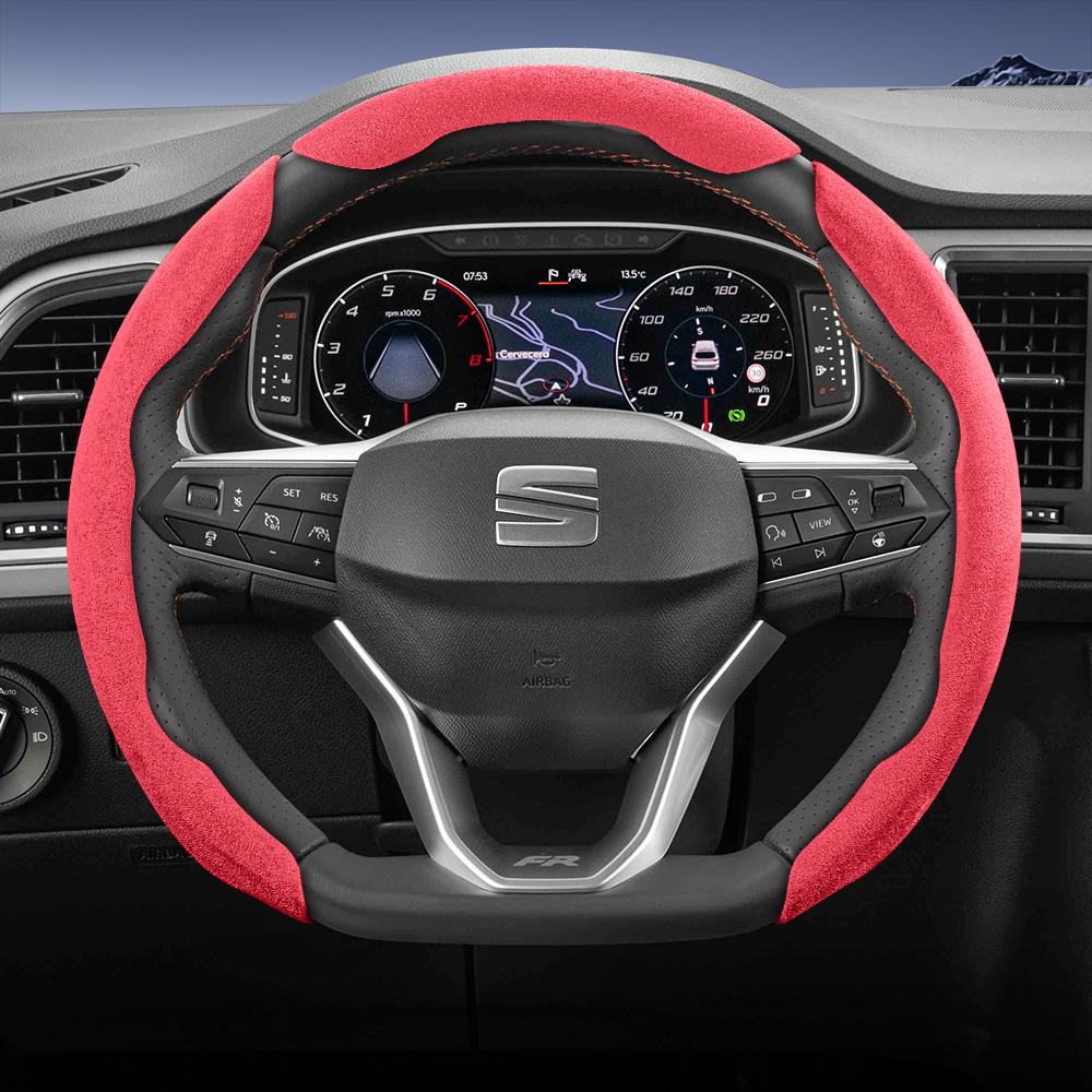 Suitable for Seat Sports Suede Steering Wheel Cover, Split Snap-On Type, Non-Slip and Durable, for Ibiza, Arona, Leon Sportstourer, Ateca and  ujm690