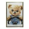 Smiling Teddy Bear Behind The Steering Wheel Smiling Teddy Bear Behind The Steering Wheel, 30X40 Cm, Dark Brown Wooden Frame, 230 Gsm Matte Paper