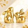 Ceramic Rabbit Figurines Set of 2, Gold Decorative Bunny Statues for Home Decor, Small Modern Animal Showpieces