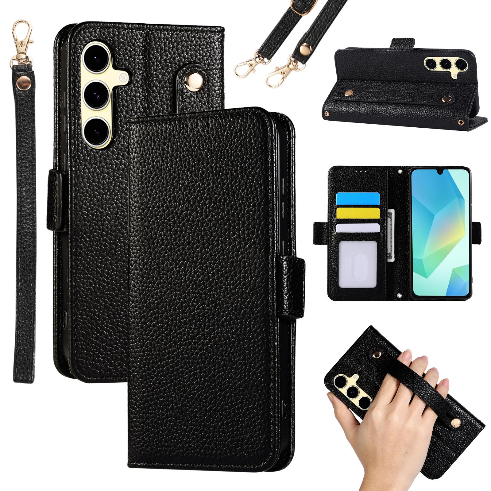 

Для Samsung Galaxy A16 5G/A16 4G Шкіряний чохол з RFID-блокуванням, протиударний чохол-гаманець для телефону з ремінцями Black